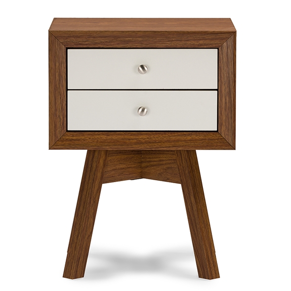 Baxton Studio  Warwick Two-tone Walnut and White Modern Accent Table and Nightstand