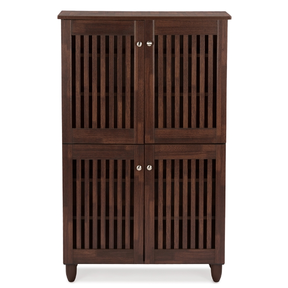 Baxton Studio Fernanda Modern and Contemporary 4-Door Oak Brown Wooden Entryway Shoes Storage Tall Cabinet