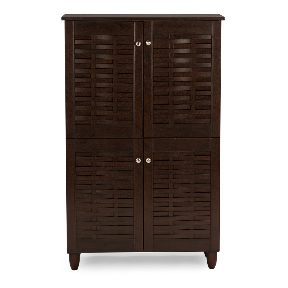 Baxton Studio Winda Modern and Contemporary 4-Door Dark Brown Wooden Entryway Shoes Storage Cabinet