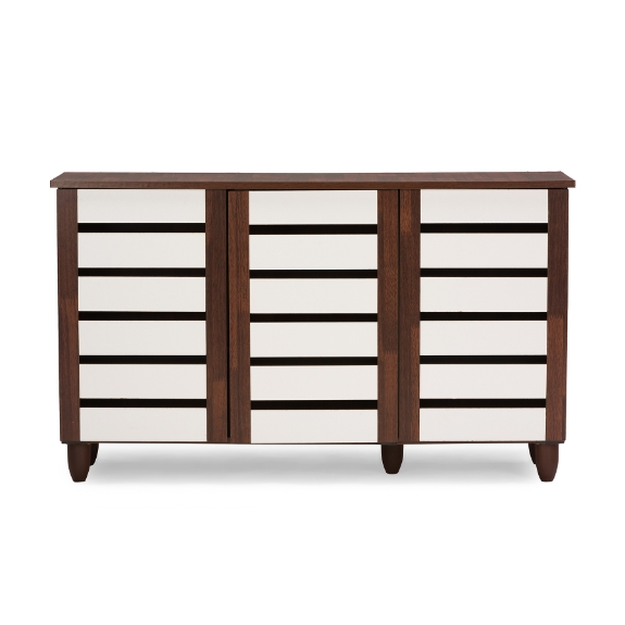 Baxton Studio Gisela Oak and White 2-tone Shoe Cabinet With 3 Doors