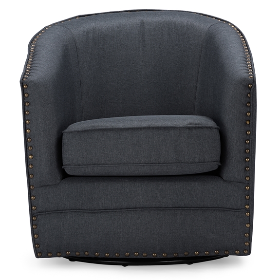 Baxton Studio Porter Modern and Contemporary Classic Retro Grey Fabric Upholstered Swivel Tub Chair
