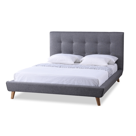 Baxton Studio Jonesy Scandinavian Style Mid-century Grey Fabric  Upholstered Queen Size Platform Bed