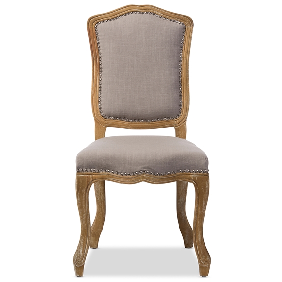 Baxton Studio Chateauneuf French Vintage Cottage Weathered Oak Beige Fabric Upholstered Dining Side Chair