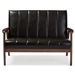 Baxton Studio Nikko Mid-century Modern Scandinavian Style Dark Brown Faux Leather Wooden 2-Seater Loveseat