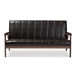 Baxton Studio Nikko Mid-century Modern Scandinavian Style Dark Brown Faux Leather Wooden 3-Seater Sofa