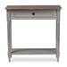 Baxton Studio Edouard French Provincial Style White Wash Distressed Wood and Grey Two-tone 1-drawer Console Table