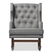 Baxton Studio Iona Mid-century Retro Modern Grey Fabric Upholstered Button-tufted Wingback Rocking Chair