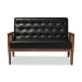 Baxton Studio Sorrento Mid-century Retro Modern Black Faux Leather Upholstered Wooden 2-seater Loveseat