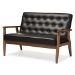 Baxton Studio Sorrento Mid-century Retro Modern Black Faux Leather Upholstered Wooden 2-seater Loveseat - BBT8013-Black Loveseat