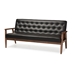 Baxton Studio Sorrento Mid-century Retro Modern Black Faux Leather Upholstered Wooden 3-seater Sofa - BBT8013-Black Sofa