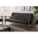Baxton Studio Sorrento Mid-century Retro Modern Black Faux Leather Upholstered Wooden 3-seater Sofa - BBT8013-Black Sofa