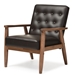 Baxton Studio Sorrento Mid-century Retro Modern Brown Faux Leather Upholstered Wooden Lounge Chair - BBT8013-Brown Chair