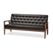 Baxton Studio Sorrento Mid-century Retro Modern Brown Faux Leather Upholstered Wooden 3-seater Sofa - BBT8013-Brown Sofa