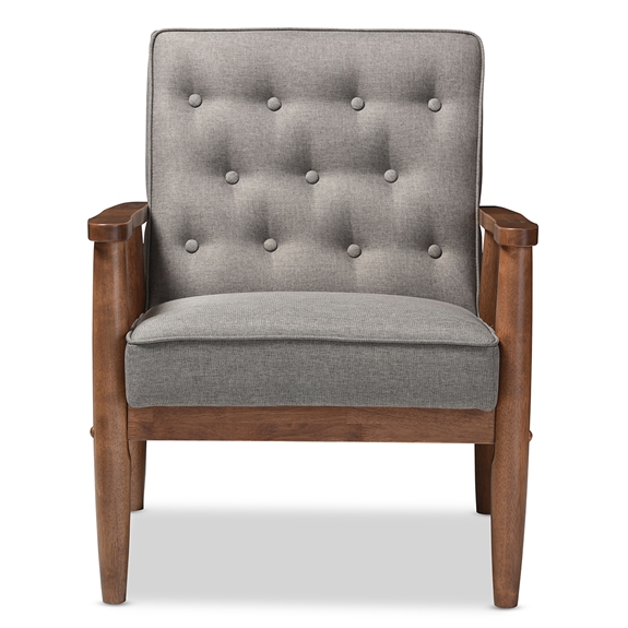 Baxton Studio Sorrento Mid-century Retro Modern Grey Fabric Upholstered Wooden Lounge Chair