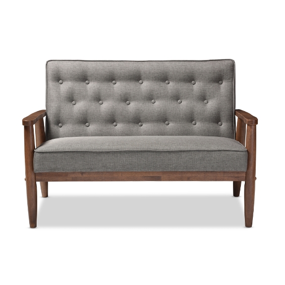 Baxton Studio Sorrento Mid-century Retro Modern Grey Fabric Upholstered Wooden 2-seater Loveseat
