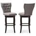 Baxton Studio Leonice Modern and Contemporary Grey Fabric Upholstered Button-tufted 29-Inch 2-Piece Swivel Bar Stool Set - BBT5222-Grey
