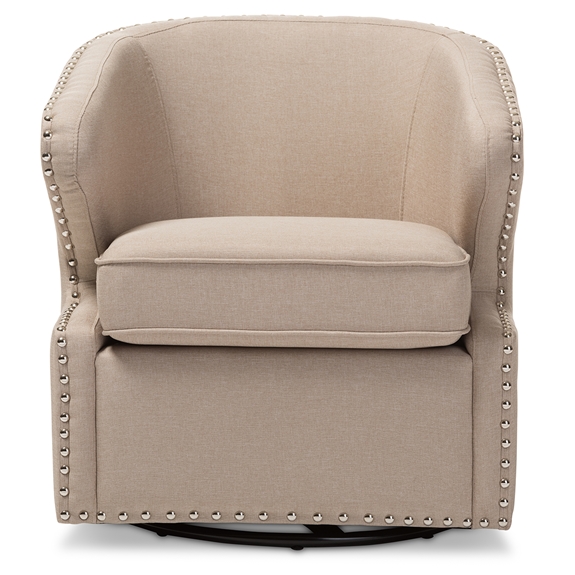 Baxton Studio Finley Mid-century Modern Beige Fabric Upholstered Swivel Armchair