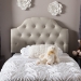 Baxton Studio Morris Modern and Contemporary Light Beige Fabric Upholstered Button-Tufted Scalloped Twin Size Headboard - BBT6496-Light Beige-Twin HB