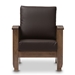 Baxton Studio Charlotte Modern Classic Mission Style Walnut Brown Wood and Dark Brown Faux Leather 1-Seater Lounge Chair