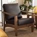 Baxton Studio Pierce Mid-Century Modern Walnut Brown Wood and Dark Brown Faux Leather 1-Seater Lounge Chair - SW3656-Dark Brown/Walnut-M17-CC