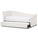 Baxton Studio Vera Modern and Contemporary White Faux Leather Upholstered Curved Sofa Twin Daybed with Roll-Out Trundle Guest Bed - Vera-White-Daybed