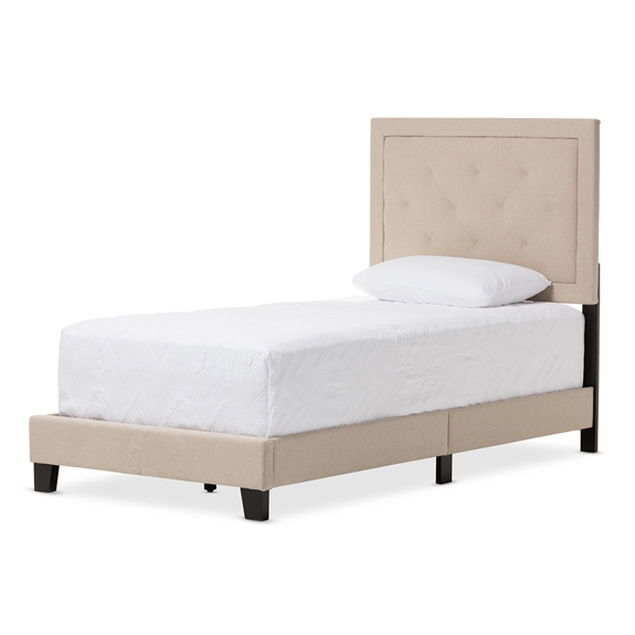 Baxton Studio Paris Modern and Contemporary Beige Linen Upholstered Twin Size Tufting Bed