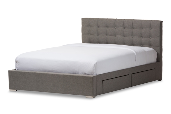 Baxton Studio Rene Modern and Contemporary Grey Fabric 4-drawer Queen Size Storage Platform Bed