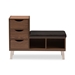 Baxton Studio Arielle Modern and Contemporary Walnut Brown Wood 3-Drawer Shoe Storage Padded Leatherette Seating Bench with Two Open Shelves - B-001-Walnut