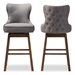 Baxton Studio Gradisca Modern and Contemporary Brown Wood Finishing and Grey Fabric Button-Tufted Upholstered 2-Piece Swivel Barstool Set - BBT5246B-BS-Grey-XD45