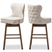 Baxton Studio Gradisca Modern and Contemporary Brown Wood Finishing and Light Beige Fabric Button-Tufted Upholstered 2-Piece Swivel Barstool Set - BBT5246B-BS-Light Beige-6086-1