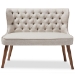 Baxton Studio Scarlett Mid-Century Modern Brown Wood and Light Beige Fabric Upholstered Button-Tufting with Nail Heads Trim 2-Seater Loveseat Settee - BBT8017-LS-Beige-H1217-3