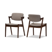 Baxton Studio Elegant Mid-Century Dark Walnut Wood Grey Fabric Upholstered Dining Armchair (Set of 2)
