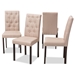 Baxton Studio Gardner Modern and Contemporary Dark Brown Finished Beige Fabric Upholstered Dining Chair (Set of 4) - Andrew-DC-10-Buttons-Beige