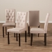 Baxton Studio Gardner Modern and Contemporary 5-Piece Dark Brown Finished Beige Fabric Upholstered Dining Set - Andrew 5 PC Dining Set-10 Buttons-Beige Fabric
