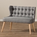 Baxton Studio Melody Mid-Century Modern Grey Fabric and Natural Wood Finishing 2-Seater Settee Bench - BBT8026-LS-Grey-XD45