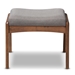 Baxton Studio Roxy Mid-Century Modern Walnut Wood Finishing and Grey Fabric Upholstered Ottoman - BBT5266-Grey-Stool-XD45