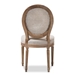 Baxton Studio Adelia French Vintage Cottage Weathered Oak Finish Wood and Beige Fabric Upholstered Dining Side Chair with Round Cane Back - TSF-9315B-Beige-DC
