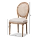 Baxton Studio Adelia French Vintage Cottage Weathered Oak Finish Wood and Beige Fabric Upholstered Dining Side Chair with Round Cane Back - TSF-9315B-Beige-DC
