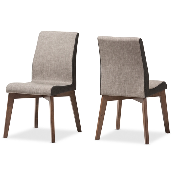 Baxton Studio Kimberly Mid-Century Modern Beige and Brown Fabric Dining Chair (Set of 2)