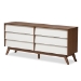 Baxton Studio Hildon Mid-Century Modern White and Walnut Wood 6-Drawer Storage Dresser