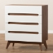 Baxton Studio Calypso Mid-Century Modern White and Walnut Wood 4-Drawer Storage Chest - Calypso-Walnut/White-4DW-Chest