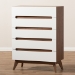 Baxton Studio Calypso Mid-Century Modern White and Walnut Wood 5-Drawer Storage Chest - Calypso-Walnut/White-5DW-Chest