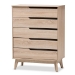 Baxton Studio Fella Mid-Century Modern Two-Tone Oak and Grey Wood 5-Drawer Chest