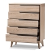 Baxton Studio Fella Mid-Century Modern Two-Tone Oak and Grey Wood 5-Drawer Chest - FLCOD00806-Hana Oak/Dark Grey-5DW-Chest
