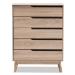 Baxton Studio Fella Mid-Century Modern Two-Tone Oak and Grey Wood 5-Drawer Chest - FLCOD00806-Hana Oak/Dark Grey-5DW-Chest