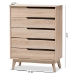 Baxton Studio Fella Mid-Century Modern Two-Tone Oak and Grey Wood 5-Drawer Chest - FLCOD00806-Hana Oak/Dark Grey-5DW-Chest