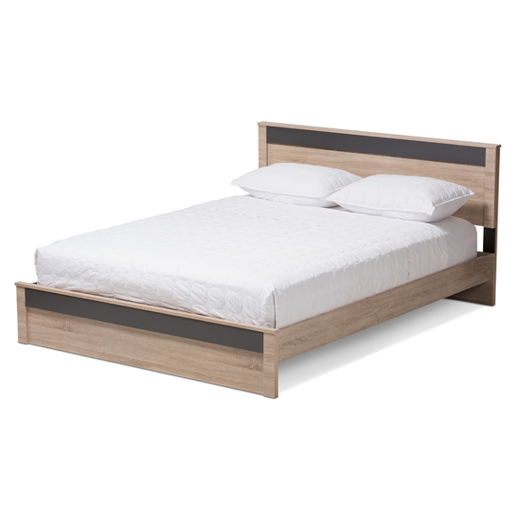 Baxton Studio Jamie Modern and Contemporary Two-Tone Oak and Grey Wood Queen Size Platform Bed