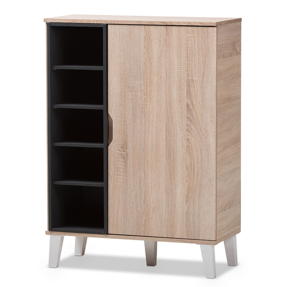 Baxton Studio Adelina Mid-Century Modern 1-door Oak and Grey Wood Shoe Cabinet