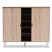 Baxton Studio Adelina Mid-Century Modern 2-door Oak and Grey Wood Shoe Cabinet - SESC16105-Hana Oak/Dark Grey-Shoe Cabinet