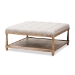 Baxton Studio Carlotta French Country Weathered Oak Beige Linen Square Coffee Table Ottoman